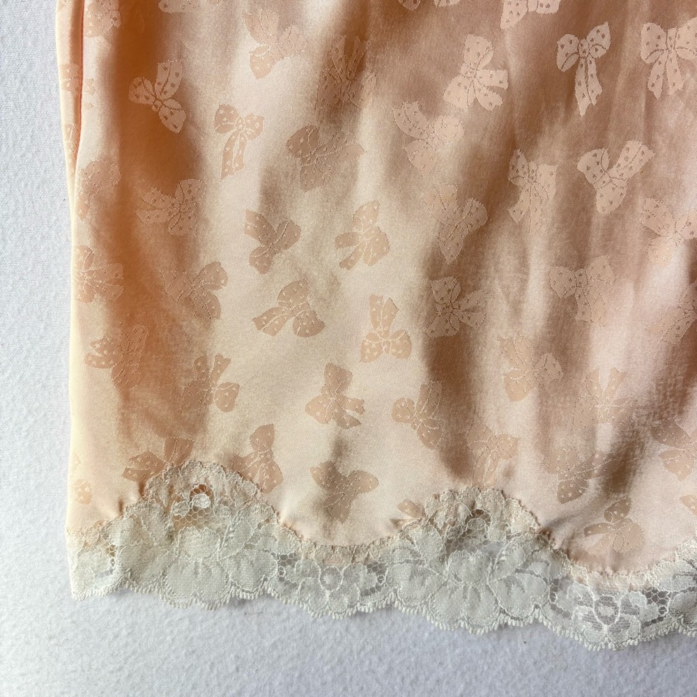 Vintage 80s Barbizon Silk Long Skirt Womens Large Blush Pink Coquette Bows Lace - Picture 5 of 12